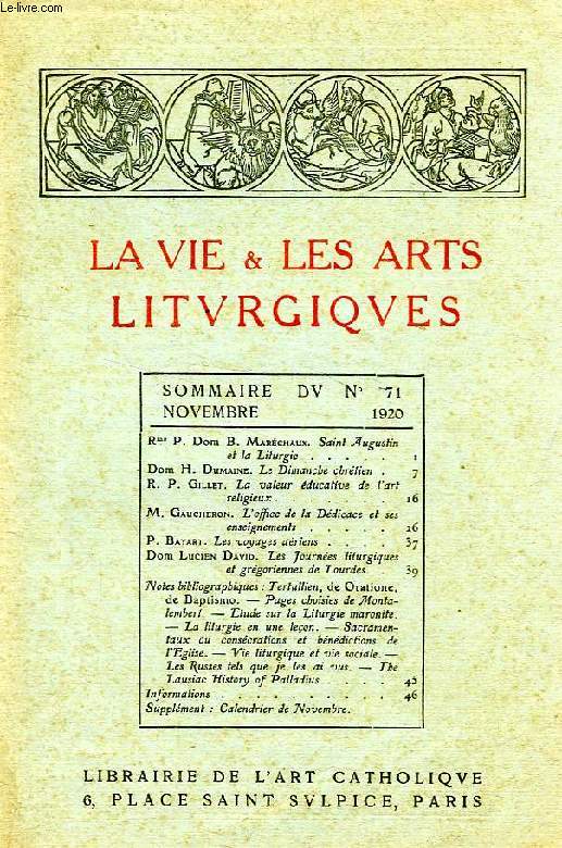 LA VIE & LES ARTS LITURGIQUES, N 71, NOV. 1920