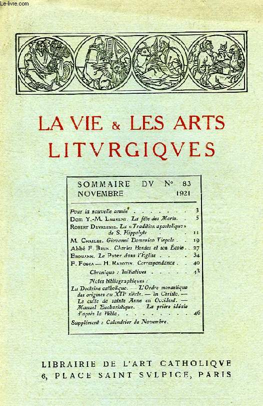 LA VIE & LES ARTS LITURGIQUES, N 83, NOV. 1921