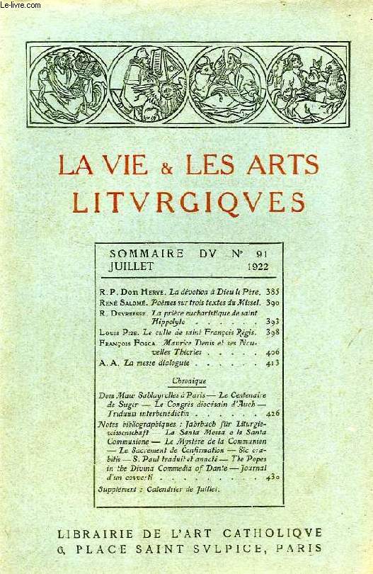 LA VIE & LES ARTS LITURGIQUES, N 91, JUILLET 1922