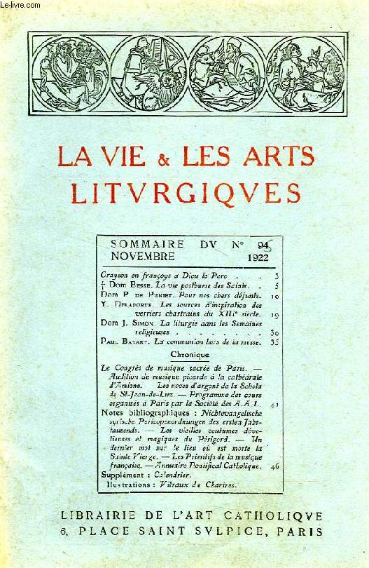 LA VIE & LES ARTS LITURGIQUES, N 95, NOV. 1922