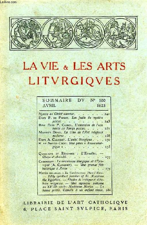 LA VIE & LES ARTS LITURGIQUES, N 100, AVRIL 1923