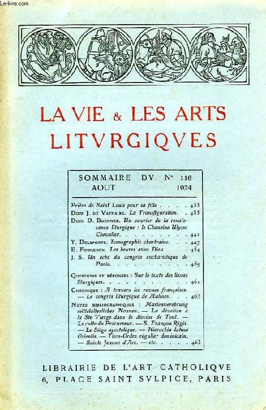 LA VIE & LES ARTS LITURGIQUES, N 116, AOUT 1924