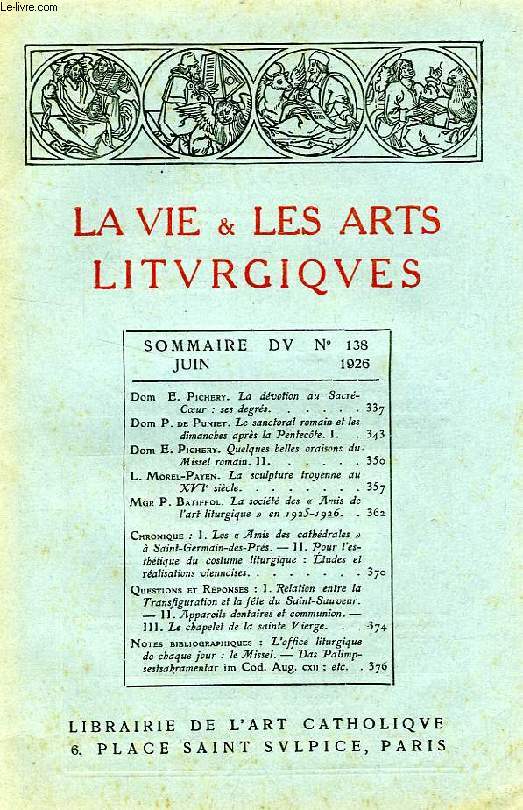 LA VIE & LES ARTS LITURGIQUES, N 138, JUIN 1926