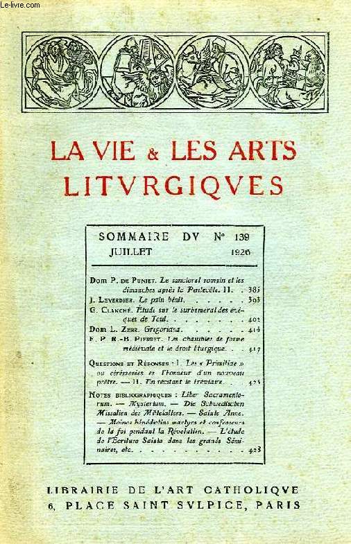 LA VIE & LES ARTS LITURGIQUES, N 139, JUILLET 1926