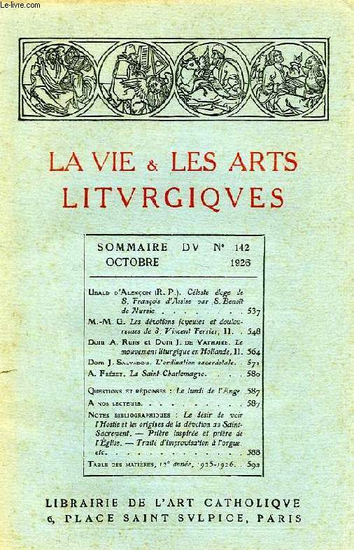 LA VIE & LES ARTS LITURGIQUES, N 142, OCT. 1926