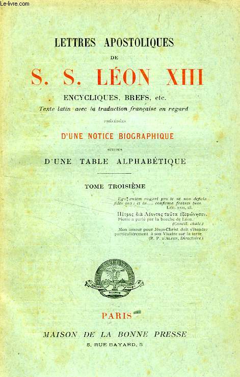 LETTRES APOSTOLIQUES DE S. S. LEON XIII, TOME III