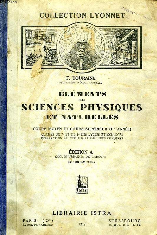 ELEMENTS DES SCIENCES PHYSIQUES ET NATURELLES, COURS MOYEN ET SUPERIEUR (1re ANNEE), CLASSES DE 7e ET 8e