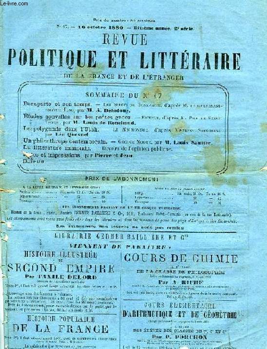 REVUE POLITIQUE ET LITTERAIRE, REVUE DES COURS LITTERAIRES (2e SERIE), 10e ANNEE, N 17, OCT.1880
