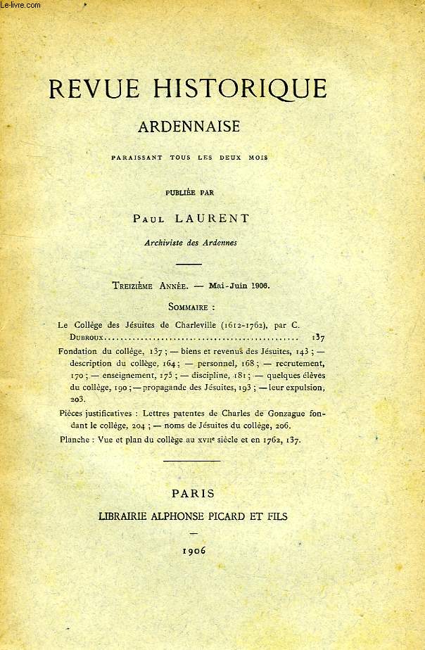 REVUE HISTORIQUE ARDENNAISE, 13e ANNEE, MAI-JUIN 1906