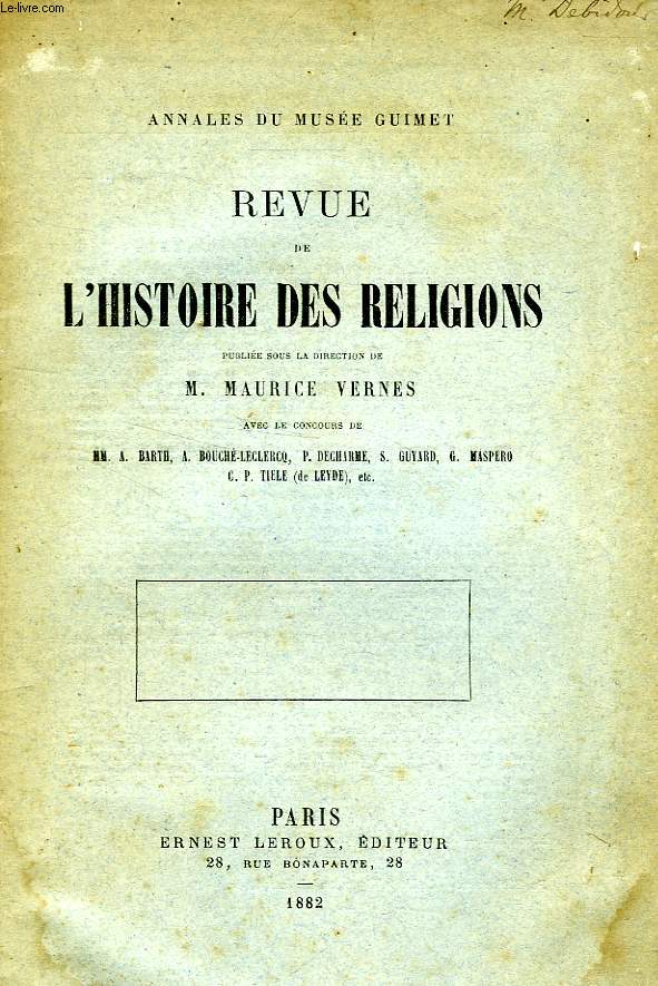 REVUE DE L'HISTOIRE DES RELIGIONS (EXTRAIT), BULLETIN CRITIQUE DE LA RELIGION GRECQUE