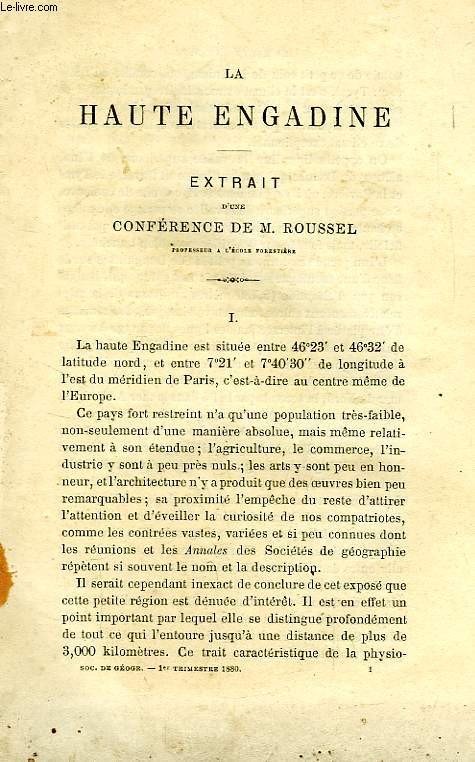 BULLETIN DE LA SOCIETE DE GEOGRAPHIE DE L'EST, 1880, 1er TRIMESTRE