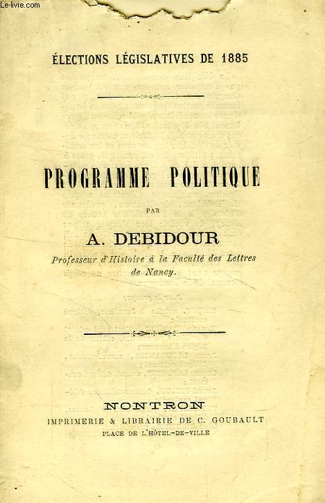 PROGRAMME POLITIQUE, ELECTIONS LEGISLATIVES DE 1885