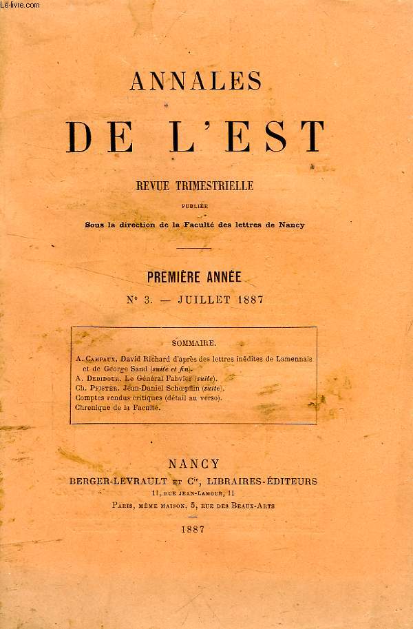 ANNALES DE L'EST, 1re ANNEE, N 3, JUILLET 1887