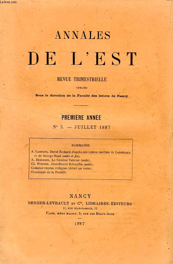 ANNALES DE L'EST, 1re ANNEE, N 3, JUILLET 1887