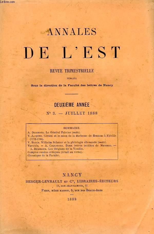 ANNALES DE L'EST, 2e ANNEE, N 3, JUILLET 1888