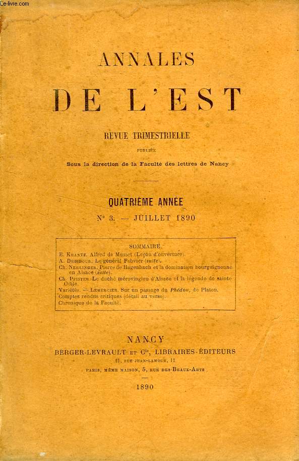 ANNALES DE L'EST, 4e ANNEE, N 3, JUILLET 1890