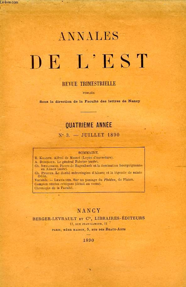 ANNALES DE L'EST, 4e ANNEE, N 3, JUILLET 1890