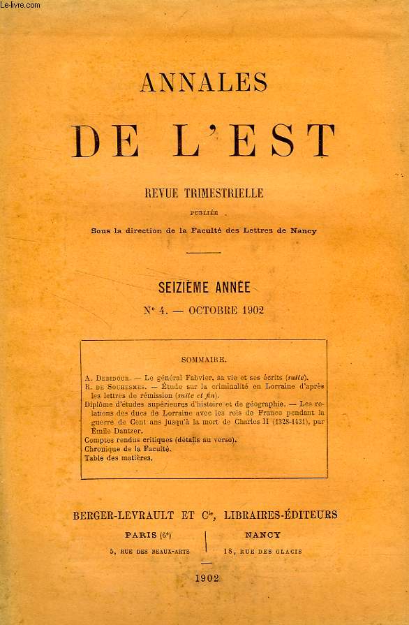 ANNALES DE L'EST, 16e ANNEE, N 4, OCT. 1902
