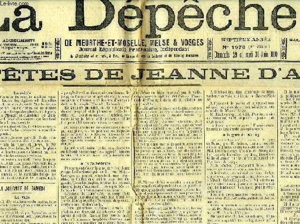 LA DEPECHE DE MEURTHE-ET-MOSELLE, MEUSE & VOSGES, 7e ANNEE, N 1970, JUIN 1890