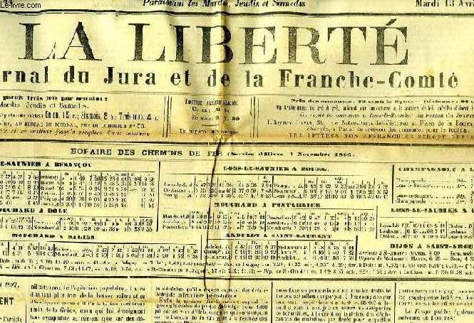 LA LIBERTE, JOURNAL DU JURA ET DE LA FRANCHE-COMTE, 64e ANNEE, AVRIL 1897