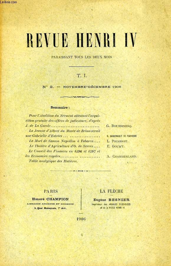 REVUE HENRI IV, T. I, N 9, NOV.-DEC. 1906