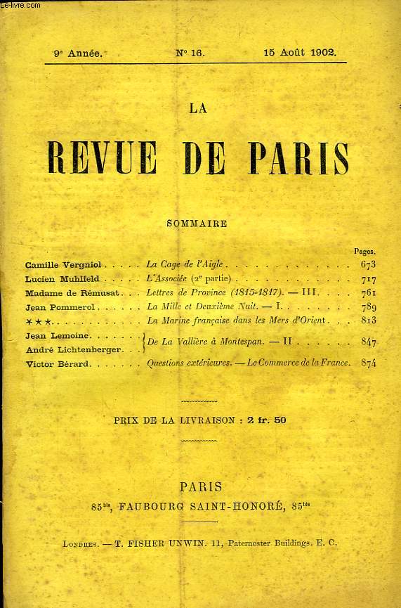LA REVUE DE PARIS, 9e ANNEE, N 16, AOUT 1902