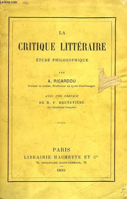 LA CRITIQUE LITTERAIRE, ETUDE PHILOSOPHIQUE