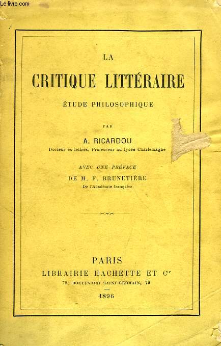 LA CRITIQUE LITTERAIRE, ETUDE PHILOSOPHIQUE