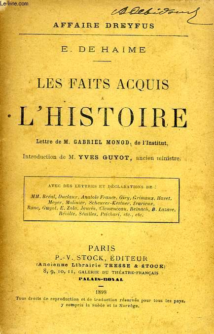 LES FAITS ACQUIS A L'HISTOIRE (AFFAIRE DREYFUS)