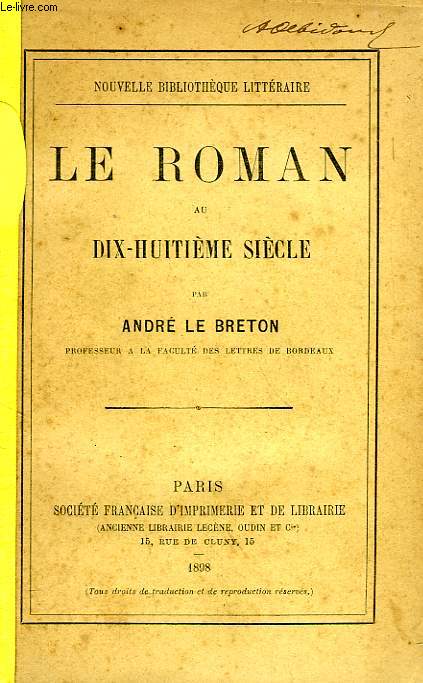 LE ROMAN AU DIX-HUITIEME SIECLE