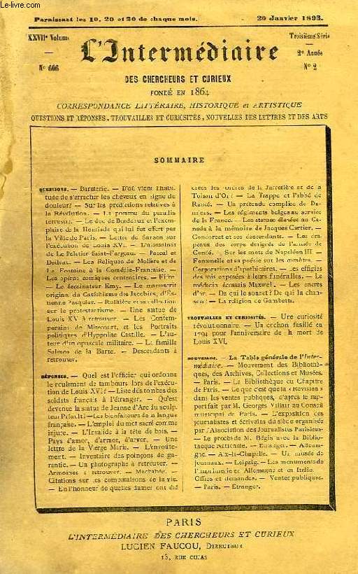 L'INTERMEDIAIRE DES CHERCHEURS ET CURIEUX, LOT D'ENVIRON 180 NUMEROS, ANNEES 1893, 1894, 1895, 1896, 1897, 1899 (INCOMPLET)