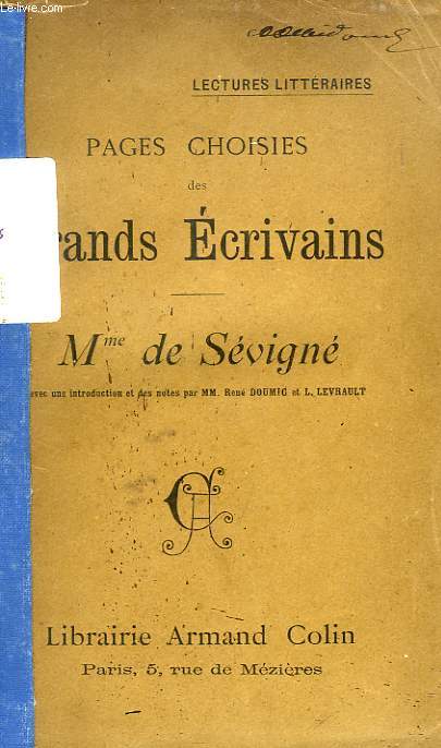 PAGES CHOISIES DES GRANDS ECRIVAINS, MADAME DE SEVIGNE