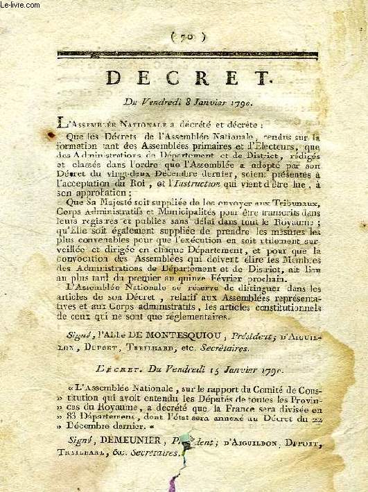 DECRET DES VENDREDI 8 & 15 JANVIER 1790