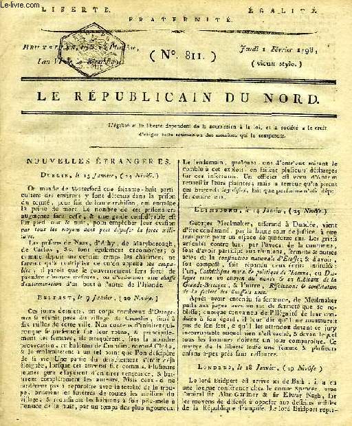 LE REPUBLICAIN DU NORD, N 811, 1er FEV. 1798, LIBERTE, EGALITE, FRATERNITE