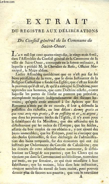 EXTRAIT DU REGISTRE AUX DELIBERATIONS DU CONSEIL GENERAL DE LA COMMUNE DE SAINT-OMER