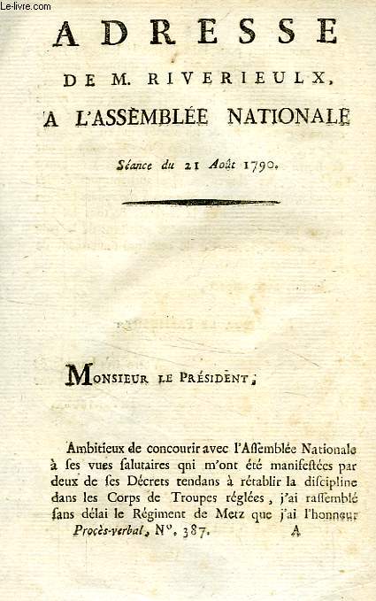ADRESSE DE M. RIVERIEULX A L'ASSEMBLEE NATIONALE