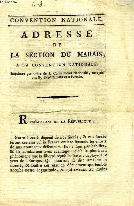 ADRESSE DE LA SECTION DU MARAIS A LA CONVENTION NATIONALE