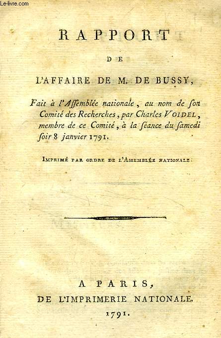 RAPPORT DE L'AFFAIRE DE M. DE BUSSY