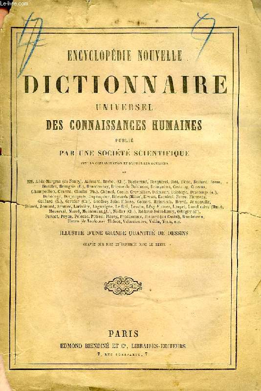 ENCYCLOPEDIE NOUVELLE, DICTIONNAIRE UNIVERSEL DES CONNAISSANCES HUMAINES, TOME VII