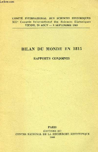 BILAN DU MONDE EN 1815, RAPPORTS CONJOINTS
