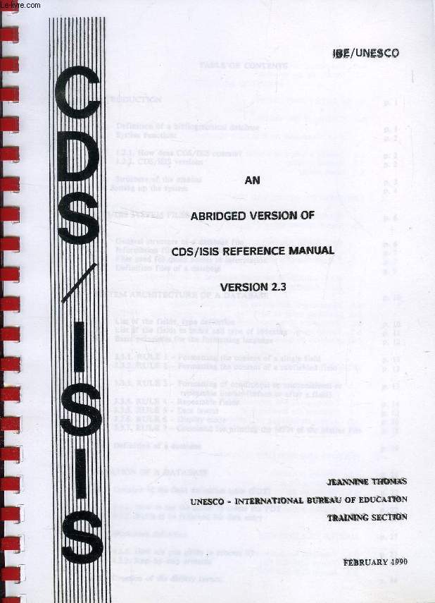 AN ABRIDGED VERSION OF CDS/ISIS REFERENCE MANUAL, VERSION 2.3
