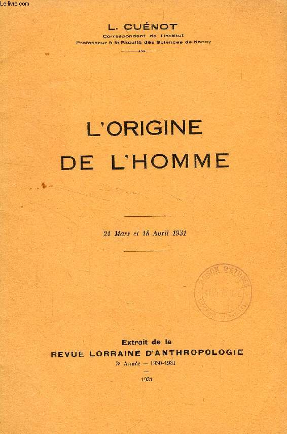 L'ORIGINE DE L'HOMME