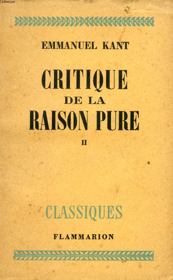 CRITIQUE DE LA RAISON PURE, TOME II