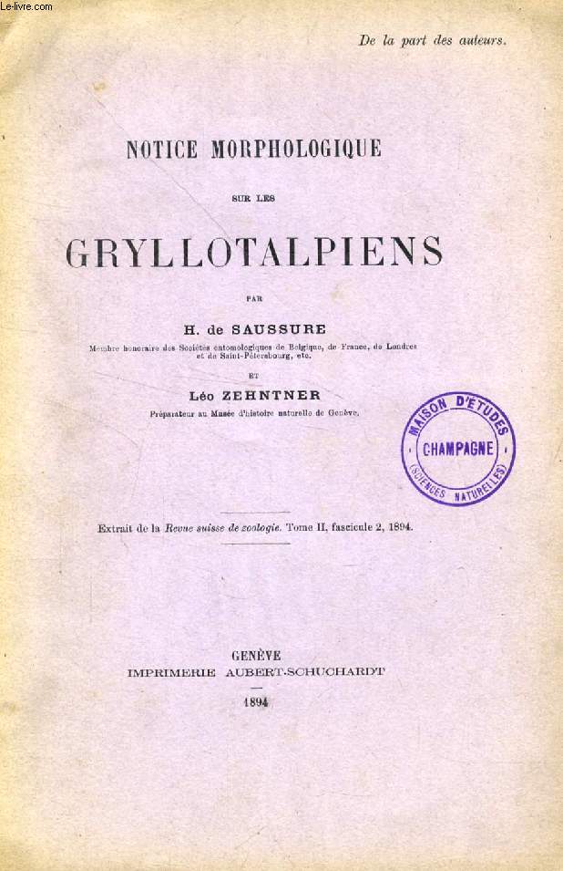 NORICE MORPHOLOGIQUE SUR LES GRYLLOTALPIENS