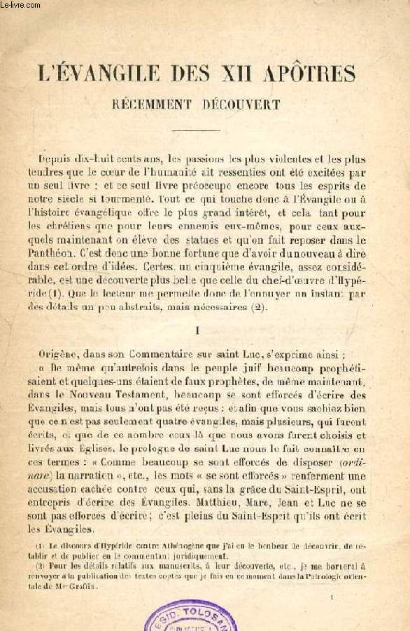 L'EVANGILE DES XII APOTRES RECEMMENT DECOUVERT