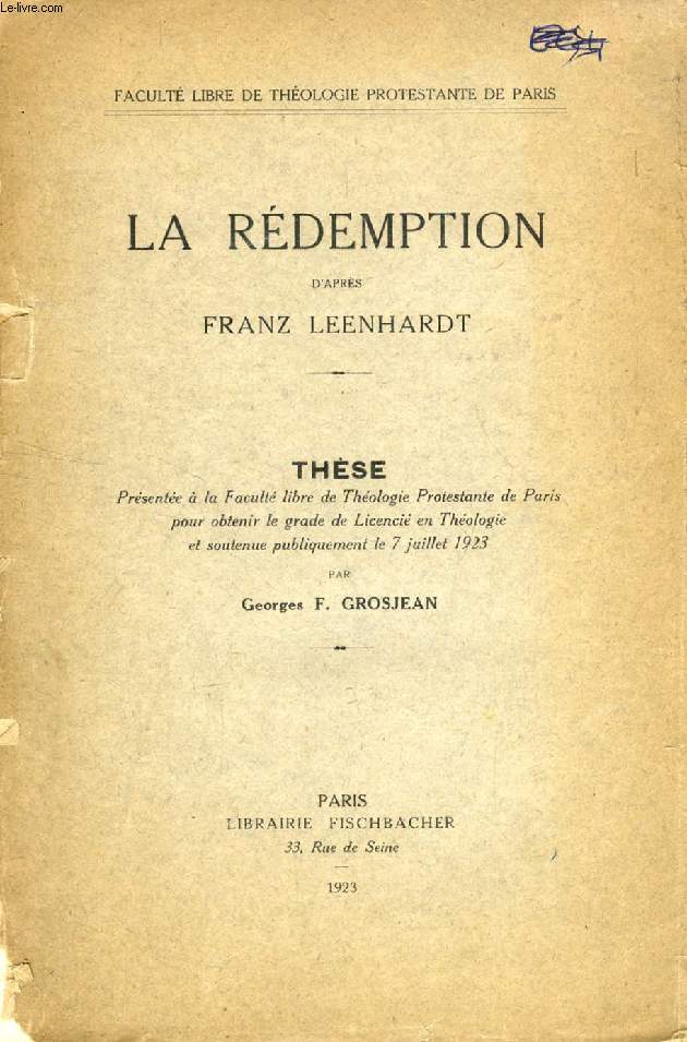 LA REDEMPTION D'APRES FRANZ LEENHARDT (THESE)