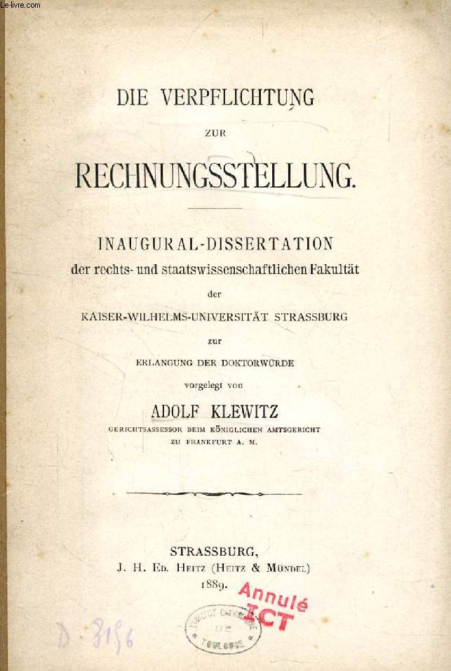 DIE VERPFLICHTUNG ZUR RECHNUNGSSTELLUNG (INAUGURAL-DISSERTATION)