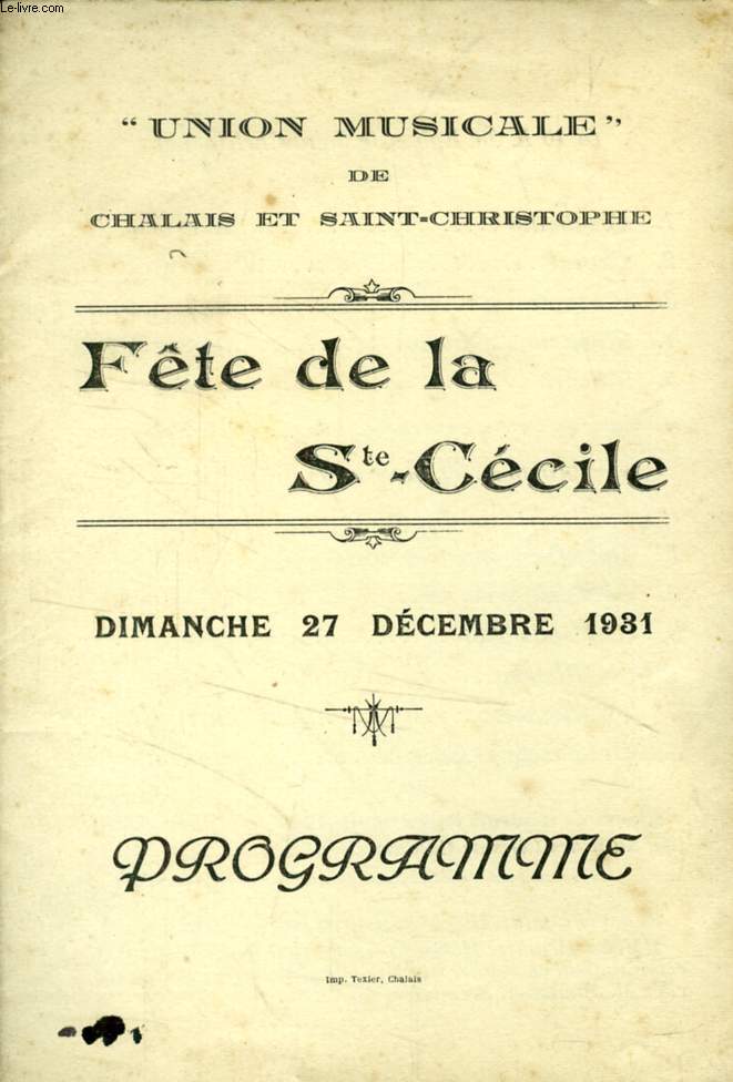 FETE DE LA SAINTE-CECILE (PROGRAMME)