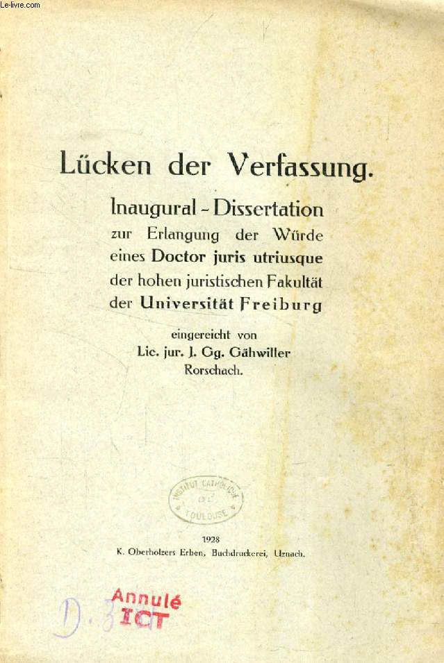 LCKEN DER VERFASSUNG (INAUGURAL-DISSERTATION)