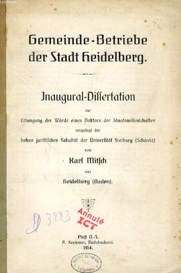 GEMEINDE-BETRIEBE DER STADT HEIDELBERG (INAUGURAL-DISSERTATION)